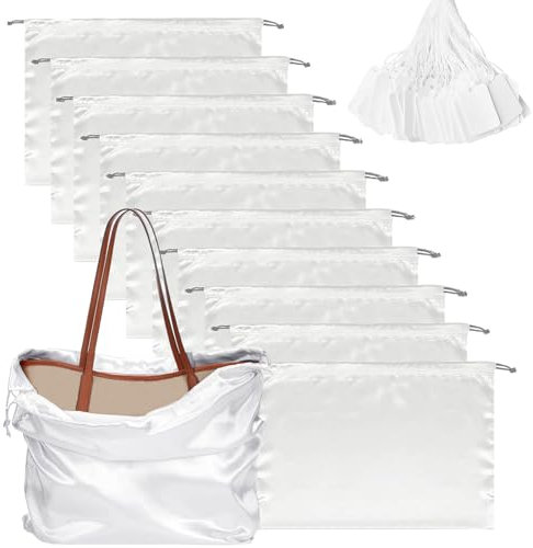 10 Stück Staubbeutel für Handtaschen, Aufbewahrungstasche Aus Seide, Kordelzugbeutel Aufbewahrungsbeutel, Mit 20 Tags Schuhbeutel Reise, Taschen Schuhe Zuhause Reisen, 50 x 40 cm, Weiß