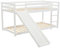 Loft Bed with Slide, Wood Frame Bunk Bed Set with Adjustable Ladder and Rolling Trundle Bed, Pine Wood Slats Support, Space-Saving Design, 207x215x110cm Maximum Weight Capacity 100KG (White)