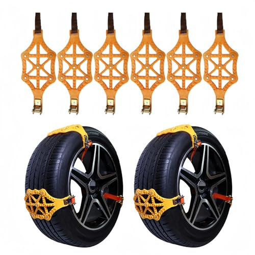 Snow Chains for Car, 6 Pack TPU Tire Chains, Adjustable Universal Emergency Anti Slip Snow Chains for Trucks/SUV/ATV for Ice Snow Mud Sand (Tire Width 6.5-10.8/165-275mm)