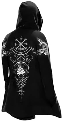 MYZTTZR Capuche Mi-Longue 3D Imprimés Odin Myth Symboles Printemps Automne Hommes Femmes Capes Cosplay Médiéval Costume Scandinavie Cadeau