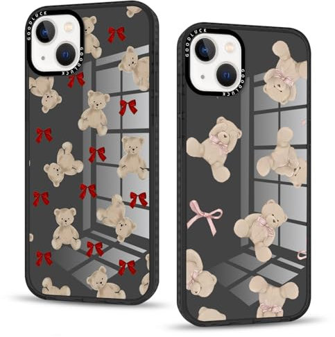 Yirlbey 2 Transparent Stück Handyhülle für iPhone 14/iPhone 13 Hülle, Aesthetic Fliege Bear Muster Frauen Mädchen Design Cover, Durchsichtig Silikon Case Schutzhülle für iPhone 13 6,1,Teddybär