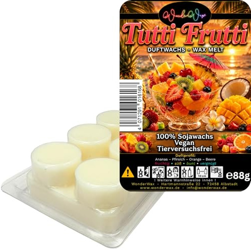 WonderWax® Duftriegel 6 x Duftwachs Kreise Weiß Tutti Frutti | Farbe: Weiß | Raumduft für Duftlampen, Wax Melt, Sojawachs, Indoor Duftöl Wachs schmelzen für Aromalampe