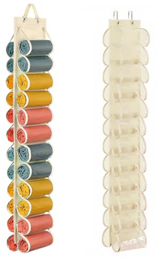 Lirex Leggings Aufbewahrung Hängend, Hängender Yoga Leggings Aufbewahrungs Organizer mit 24 Taschen Faltbarer Oxford Stoff Schrank Organizer Hemden Jeans Aufhänger für Schlafzimmer, Cremeweiß