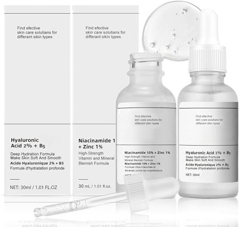 Niacinamide 10% + Zinc 1% Serum, 10% Niacinamide Serum, Hyaluronic Acid serum 2% +B5, Gesichtsserum für Ölregulierung und Porenverkleinerung, Spendet Feuchtigkeit, 30 ml (2er-Pack)