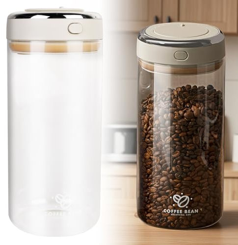 HOSPAOP Lata de café hermética para granos de café de 1,7 litros, recipiente con lata de vacío, recipiente de café de cristal para café molido, té, nueces