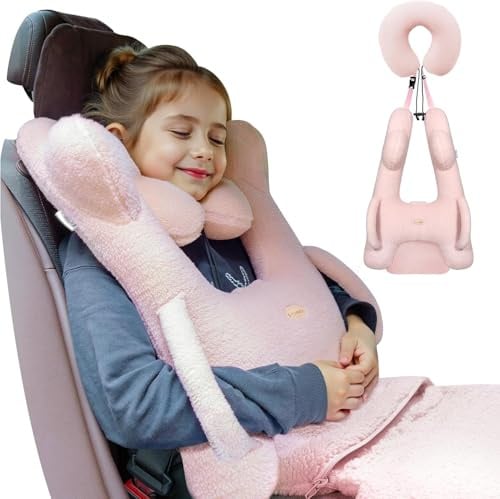 FLORICH Kinder Reisekissen, Schlafkissen Auto Kinder, Abnehmbares H förmiges Kissen Atmungsaktiv mit Nackenkissen und Decke für Jungen und Mädchen und Erwachsene für Auto Urlaub (Rosa01)