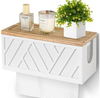 1Porte Papier Toilette1Mural en Bois avec Tablette, Support Mural avec Percage, Support Papier Toilette Mural Porte Rouleau De Papier Toilette Porte Rouleau pour Toilettes Et Cuisines (Blanc)