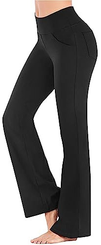 Wifgmjy Yoga Pants for Women with Pockets Wide Leg Trousers Ladies Summer Trousers High Waist Flared Leggings with Pockets Workout Gym Casual Leggings Slim Fit Stretch Elasticated Yoga Pants Plus Size