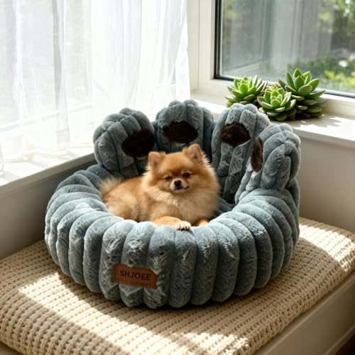 SHJOEE Flauschig Haustierbett Warm Hundebett Katzenbett Niedlich Bärentatzen-Form Hundekissen Katzenkissen Indoor Weich Haustier Schlafbett für Katzen Kleine Mittelgroße Hunde (Grau, 50cm)
