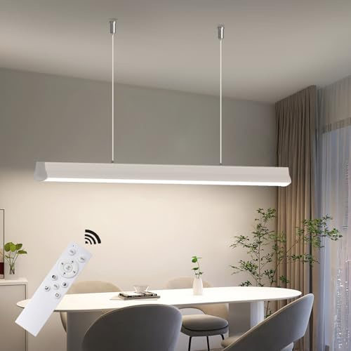 OOWOLF Hängelampe Esstisch mit Fernbedienung 40W 3200lm 120cm dimmbar Weiß | 3000K/4500K/6000K, höhenverstellbar, Linear Design, für Esszimmer, Wohnzimmer & Büro