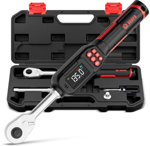 VANPO Digital Torque Wrench 3/8 Inch (2-135 Nm) for Bicycle & Motorcycle, ±2% Accuracy Electronic Torque Set with LCD Display, Acoustic Feedback & Reversible Switchable