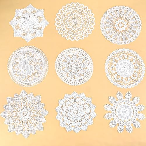 9 Stück Spitzendeckchen Rund Kleine Häkeldeckchen 15,2 cm Vintage Deckchen Platzdeckchen Deckchen Häkeln Handgehäkelte Weiß Handgefertigte Untersetzer für Küche Esszimmer Kommoden Party Dekoration