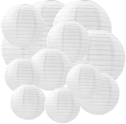Luxorium 12 Lanterne di Carta Bianche Sospese Lanterne Cinesi Volanti Decorative per Matrimonio Festa Giardino Compleanno Ø 10 15 20 cm