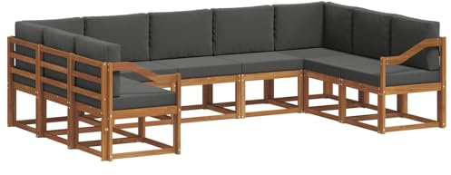 vidaXL Outdoor-Sofagarnitur mit Kissen 9 pcs Natur und Anthrazit, Moderne Garten Sofagarnitur, wetterfest, gemütliche Lounge, Akazie Holz Möbel, stylische Patio Sitzgruppe