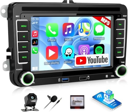 CAMECHO Carplay Autoradio 7 Zoll DSP Radio für VW Golf 5 6 Passat B6 B7 Polo Seat Touran Skoda Tiguan mit Android Auto FM RDS, Bluetooth Display HD Touchscreen mit Lenkradsteuerung, Rückfahrkamera