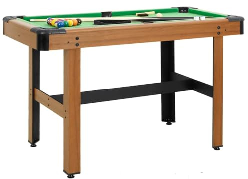 Runheo Billardtisch 4 Fuß aus MDF mit PVC-Furnier Oberfläche 122×61×76 cm Braun und Grün inklusive Queue, Kugeln, Kreide, Dreieck und Bürste für Indoor Spielzimmer Hobbyraum Bar Party und Freizeit