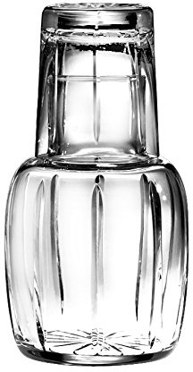 Barski - Mundgeblasen, handgeschliffen, Kristall, 2-teiliges Set, 750 ml, Nachtkaraffe / Tischkaraffe mit Glas, 21 cm hoch, hergestellt in Europa