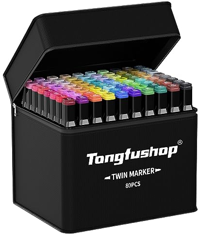 Tongfushop 80 Colored Alcohol Markers, Quick-Drying Dual Tip Colouring Pens for Adults, Kids,Beginners, Permanent Art Marker Pens for Drawing, Sketching, Anime, Manga & Fun Doodling With Carrying Case