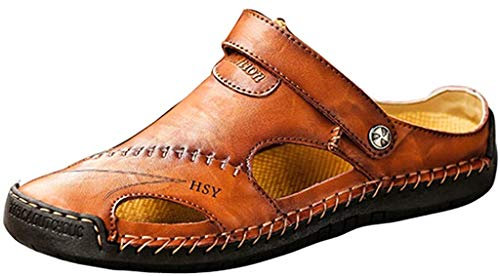 URIBAKY Sandales Homme Sandales d'été en Cuir décontractées pour Hommes Chaussures de Plage en Plein air Respirantes