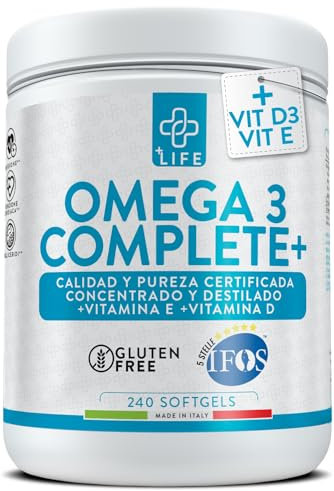Omega 3 IFOS 5 Stelle Certificato Con Vitamina D3 2000 UI PiùLife, 240 Softgel 2000mg EPA, 1000mg DHA Dose, Olio di Pesce Omega 3 Capsule Fish Oil, Trigliceridi, Cuore, Vista, Ossa, Cervello