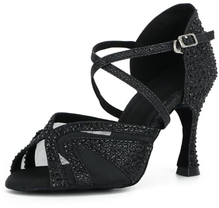 Syrads Zapatos de Baile Latino para Mujer Salsa Tango Bachata Vals con Pedrería Zapatos de Baile de Salón Suela Blanda 1050