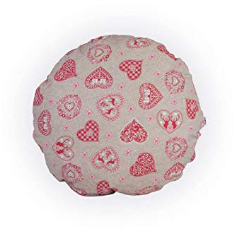 beties Alpen Hütte Kissenhülle rund ca. Ø60 cm Kissenbezug Kopfkissenbezug Sofakissen Dekokissen Landhaus-Stil in beige-rot