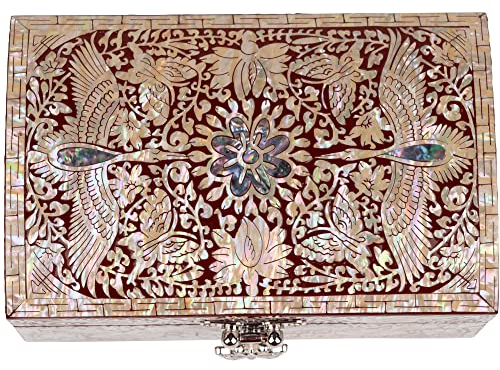 February Mountain kleines Perlmutt-Schmuckkästchen aus Holz mit Kranich-Design, Andenkenkiste mit Spiegeldeckel, Deko-Box für Zuhause oder Büro, Hochzeit, Jahrestag, Muttertag, Geburtstag, Frauen