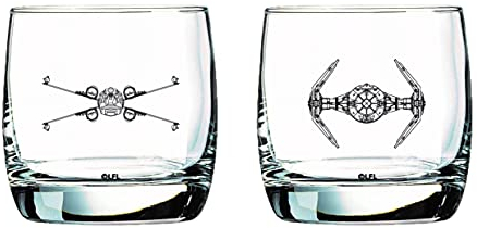 Star Wars Glass Set - X-Wing & TIE Fighter - Collectible Gift Set of 2 Glasses - 10 oz Capacity - Classic Design - Heavy Base
