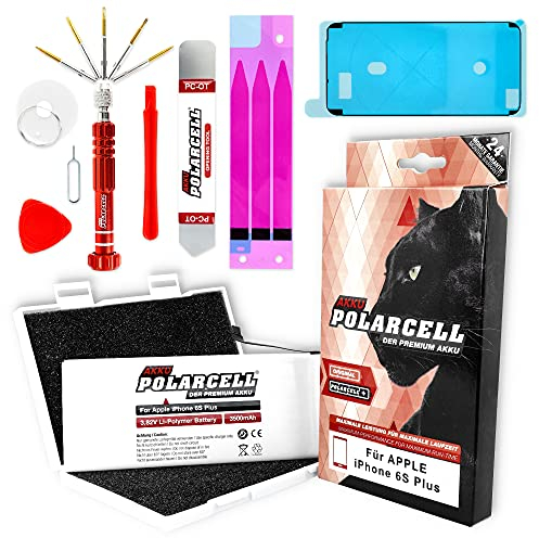PolarCell Batterie pour Apple iPhone 6S Plus | 6S + avec kit d'outils & adhésif pour Cadre | 3500mAh | 27% de capacité en Plus Que la Batterie d'origine | Cellules de qualité A+