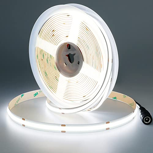 JOYLIT 24V COB LED Streifen 5M 6000K Kalt Weiß 480LEDs/M IP20, CE UL ProLED 18W/M 9510LM Sehr Hell CRI 95+ LED Strip, Ohne Punkte Dimmbar LED Band für Gewerbe, Haushalt (Netzteil Nicht Enthalten)