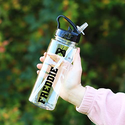 eBuyGB Personalised Water Bottle with Flip Straw for School, Nursery - Reusable BPA Free 650ml Tritan Sports Drinks Travel Bottle Cup for Children, Kids - Any Name (Clear)