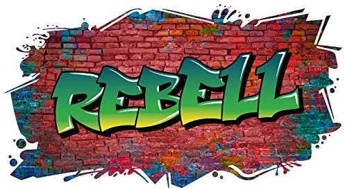 3D Graffiti Wandtattoo 97x53cm Streetart Wandsticker Jugendzimmer Kinderzimmer Wohnzimmer Deko Wandbild selbstklebend W008 (04 Mauer rot, Ohne Wunschname)