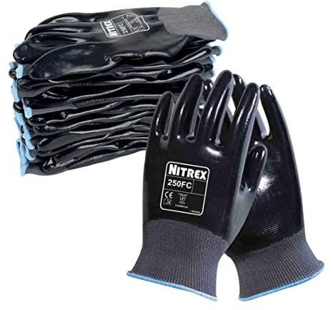 NITREX 250FC 10 Paia di Guanti da Lavoro per Uso Generico - Rivestimento Completo in Nitrile - Resistente all'Abrasione - Guanti Protettivi per Uso Industriale e Meccanico – Taglia 8 (M)