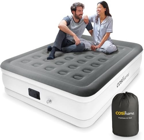 Cosi Home Premium King Size Air Bed with Built in Pump, Blow Up Mattress with Flocked Top, Integrated Pillow & Storage Bag. Best inflatable bed for Guests, Camping & Home Use. 203 x 152 x 48cm, White