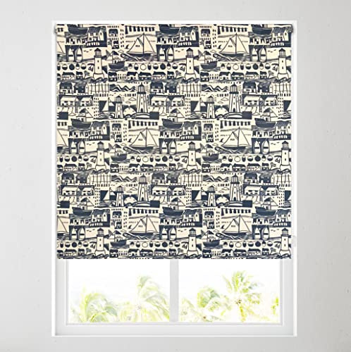 Navy Blue Boats & Lighthouse Daylight Roller Blind - Free Cut to Size (3ft (91.5cm))