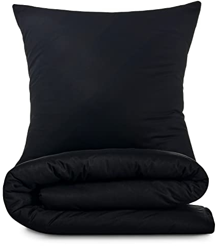 Alreya Renforcé Bettwäsche 155 x 220 cm mit 1 Kissenbezug 80 x 80 cm - 100% Baumwolle mit YKK Reißverschluss, Superweiches Bettbezug, Schwarz