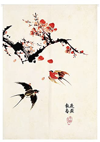 Odot Noren Rideau de Porte Long Coton et Lin, Rideau Demi-Porte Peinture à l'encre Chinois Style, Rideau de Séparation de Cuisine de Restaurant Tapisserie Décoration (85x200cm,Avaler)