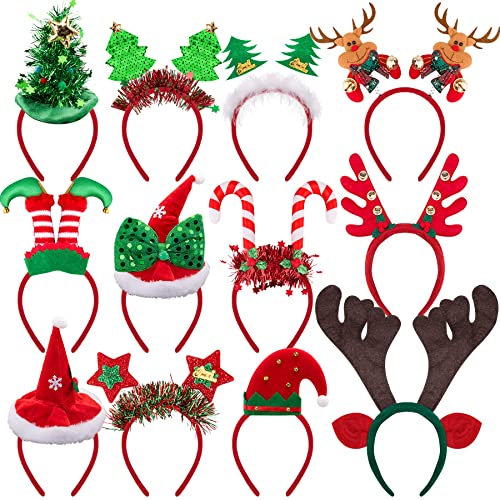 BQTQ 12 Stück Weihnachten Haarreifen Weihnachten Stirnbänder Weihnachts Kopfschmuck Rentier Geweih Weihnachten Haarbänder Weihnachts Haarreif für Weihnachten Kostümparty