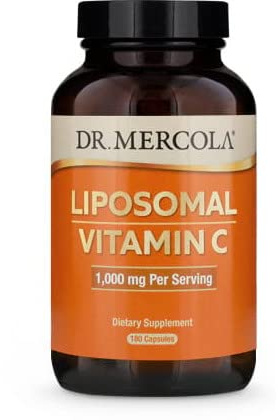 Dr Mercola Liposomal Vitamin C 1000mg - Immune Support - 180 Capsules | Liposomal vitamin C, 1000mg per serving - supports immune function, collagen formation & less tiredness - 180 caps, non-GMO