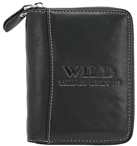 WILD THINGS ONLY !!! Herren Brieftasche mit Reißverschluss - Leder Geldbörse mit RFID-Schutz & Geschenk-Box (Hochformat, Schwarz)