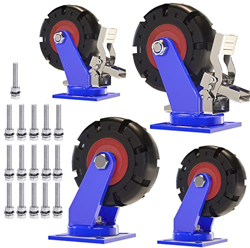 WORDFUN 8 Zoll Industrierollen Schwerlast, Pannensicheres Leiserollen, 2 Mit Und 2 Ohne Bremsen, Vollgummi-Rad Mit Schrauben, Tragkraft 4000 Lb Geeignet Für Rollwagen/Werkzeugkarren