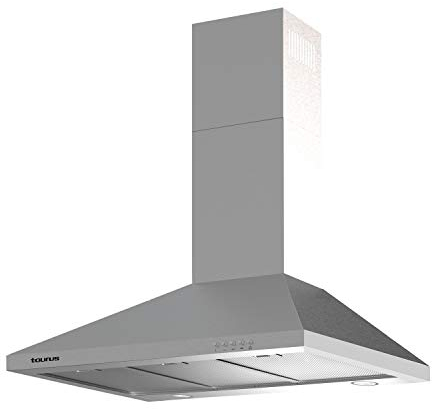 Taurus - Campana extractora decorativa, acero inox, ancho 90cm, 3 velocidades, mandos mecánicos, eficiencia A, 200W, filtros aluminio lavables multicapa, LED
