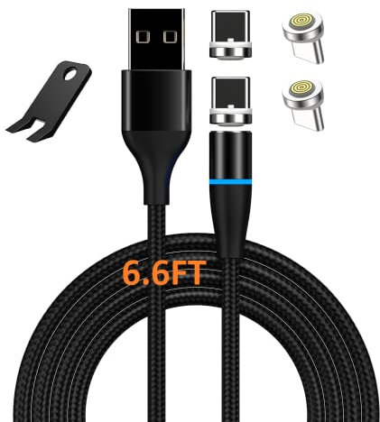 Boffdock 2M Fast Charging Nylon Braided Magnetic Cable with LED for USB C Device, 4Pcs 7-Pin Magnetic Tips for Quick Charge and Data Sync