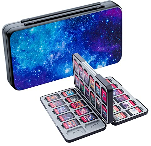 RHOTALL Game Card Case for Nintendo Switch/OLED/Lite, Storage Card Box with 48 Game Cards Cartridge and 24 SD Cards Slots, Switch Games Holder with Magnetic Design - Starry sky