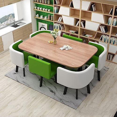 EYEWEB Essgruppe 7-teilig Esstisch mit 6 Stühlen Konferenztisch mit Stühlen Set for Büros, Konferenzräume, Küchen,Tischplatte aus Holz, Stahlkonstruktion,Grün (Color : Green 3)