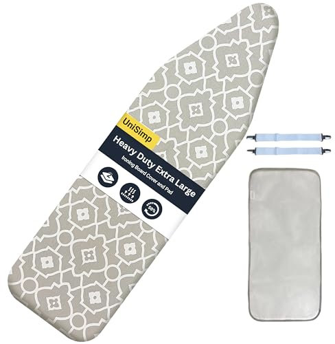 UniSimp® Ironing Board Cover and Pad Up To 137x45 cm, 100% Heat Resistance Natural Cotton, Extra Thick Padding, Nose Pocket Smart Fit, Chemical-Free, Machine Washable (Geometric Print)