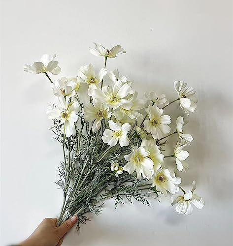 yazilan 6 Stück lange Stiel, Kosmos, künstliche Wildblumen, Gerbera, künstliche Blumensträuße für Zuhause, Partys, Küchen, Gärten, Hochzeitsdekorationen, realistische Kunststoffblumen, weiß (6