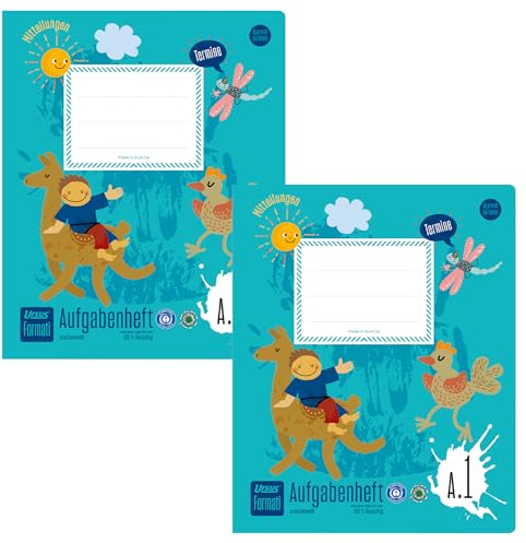 Formati Aufgabenheft A.1 Quart 20 Blatt, 2 Stück, mit Wochenplan für Grundschüler:innen, aus 100% Recyclingpapier