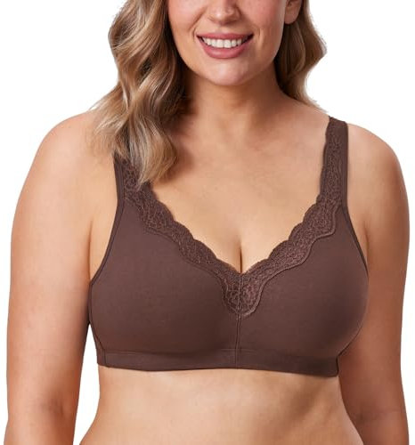Delimira Women's Non Wired Bras Full Coverage Cotton Comfort Bra Plus Size Non Padded Soft Bras Taupe 42D