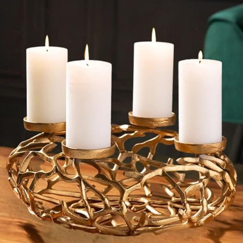 Stilvoller Kerzenständer Candela 38cm Gold Aluminium Kerzenhalter Adventskranz